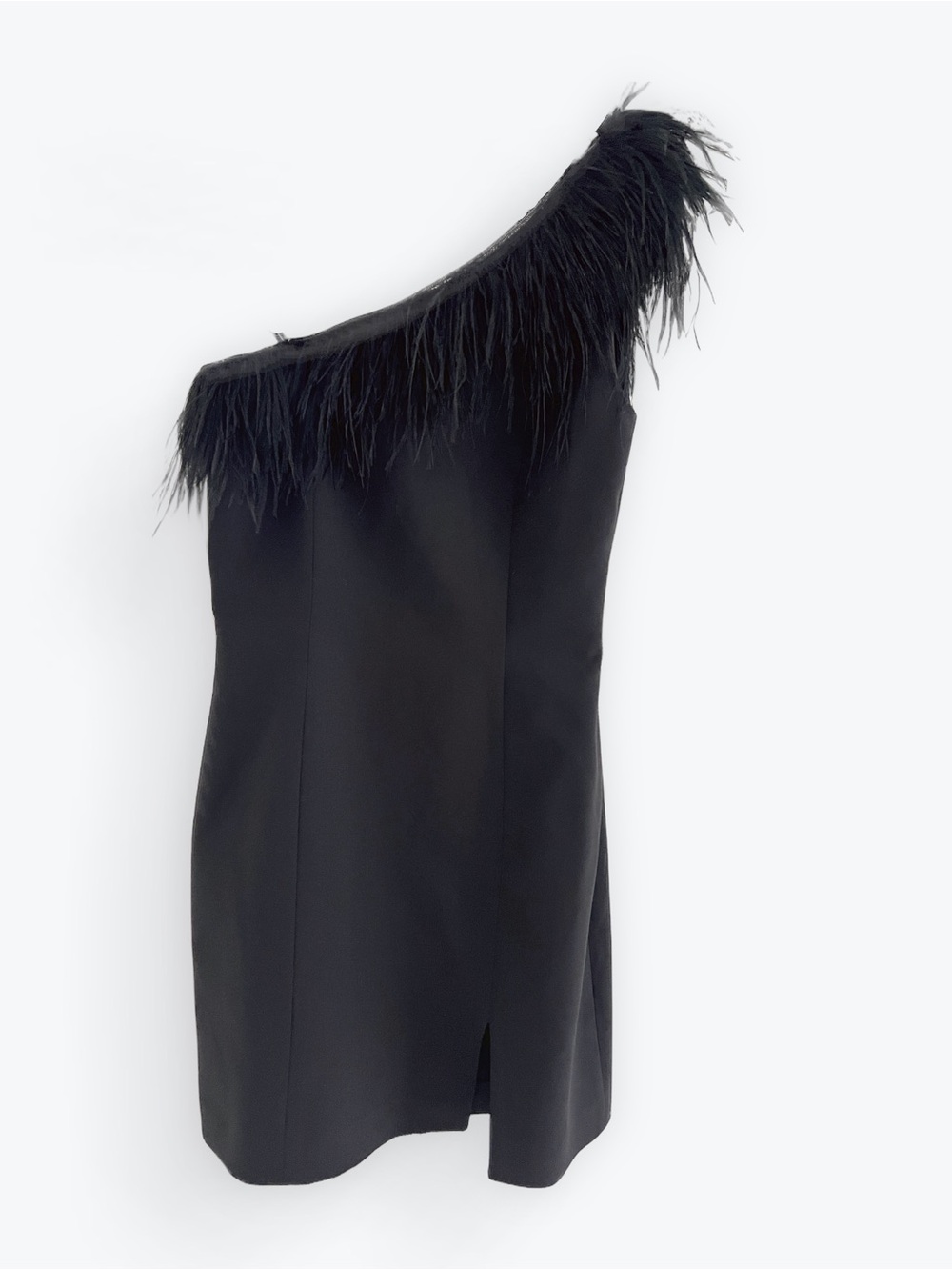 SAYLOR Black Ostrich Feathered One-Shoulder Cocktail Mini Dress Size XS
